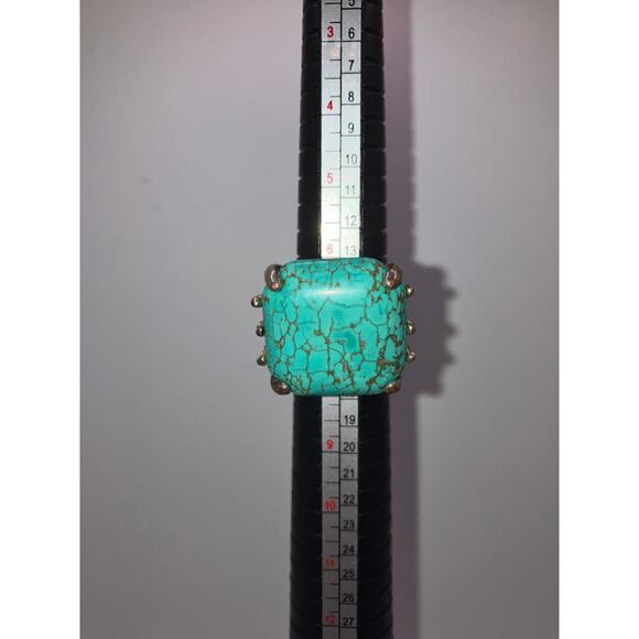 Faux Turquoise Marbled Silver-Tone Cocktail Adjustable Ring 6.75! - Picture 5 of 6